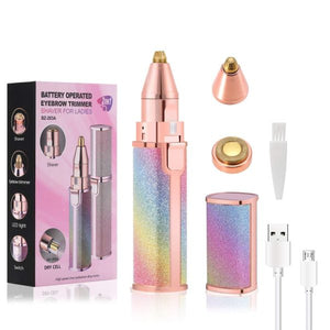 Flawless 2- in- 1 eyebrow trimmer / hair remover with USB charging cable and cleaning brush