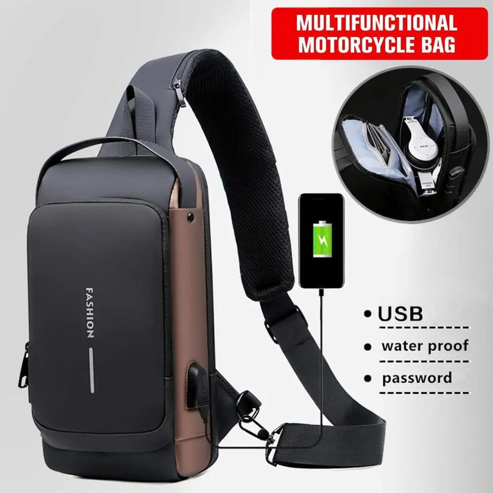 blue and black / Multifunction crossbody shoulder bag / stylish, secure and ready for adventure