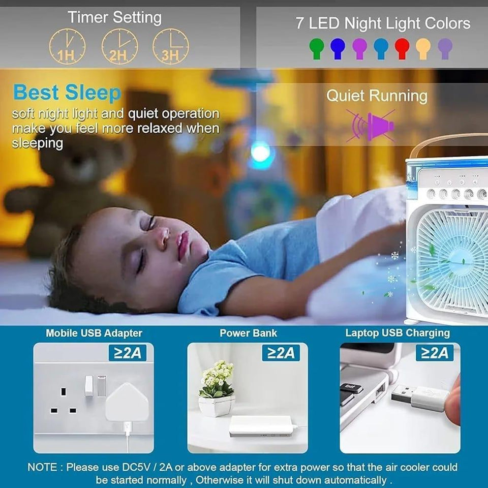 MINI AIR CONDITIONER with LIGHT and USB CHARGING CABLE